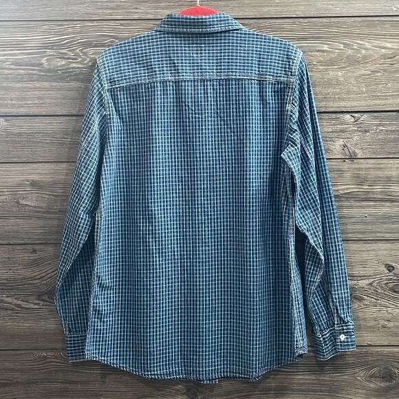 Gap Blue Plaid Denim Shirt 100% Cotton Top Long Sleeve SZ L C101852 - Picture 5 of 9